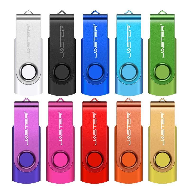 JASTER Plastic Rotatable USB 2.0 Flash Drive 128GB Free Key Chain Colorful Memory Stick 64GB Creative Gift Pen Drive 32GB 16GB