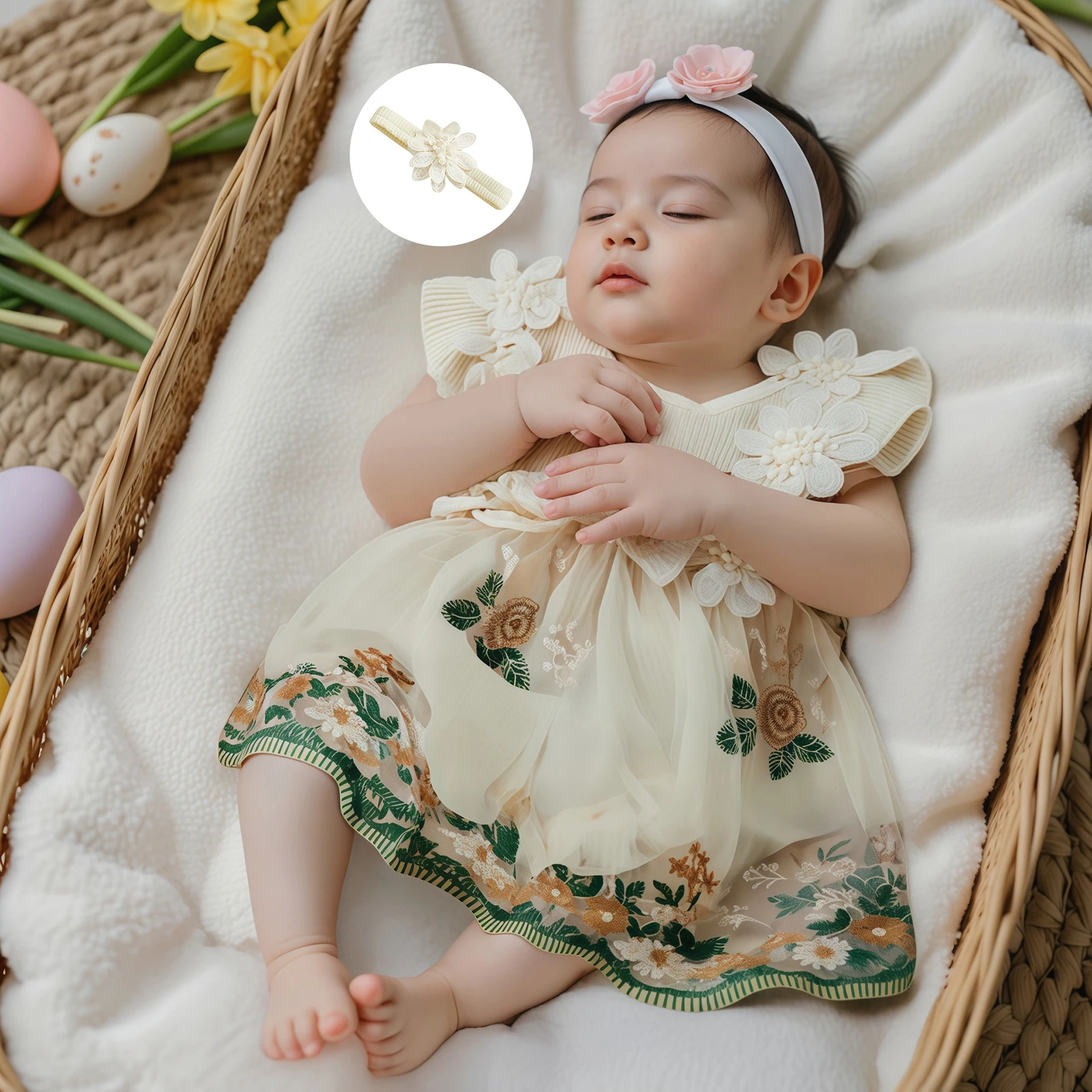 Infant Baby Girl Summer Clothes Romper Dress Floral Embroidery Mesh Tulle Skirt Hem Ribbed Bodysuit Cute Newborn Outfits