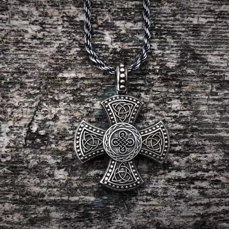 Celtic Rune Cross Pendant Norse Mythology Irish Knot Trinity Necklace Men's Vintage Punk Jewelry Gifts