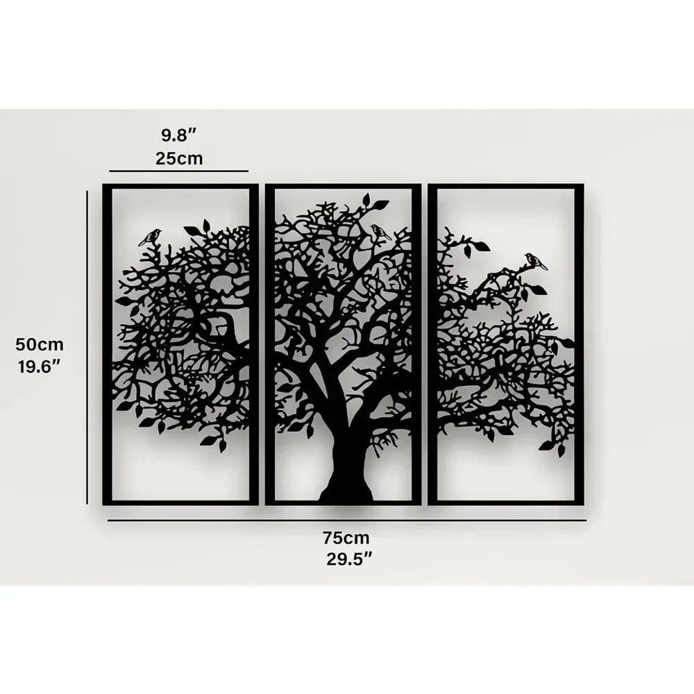 3Pcs Family Tree Metal Wall Decor – Tree of Life Iron Art. Modern 3D Wall Art for Home, Bedroom, and Living Room Decoration.