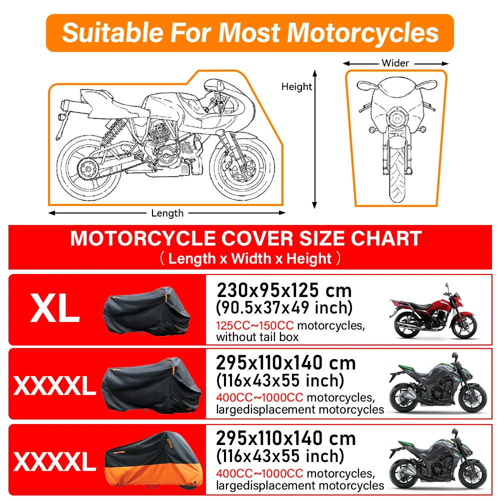 210D XL 4XL Waterproof Motorcycle Cover Outdoor Motorcycle Protective Cover with Reflective Strip Yamaha Tram Sunshade Cover