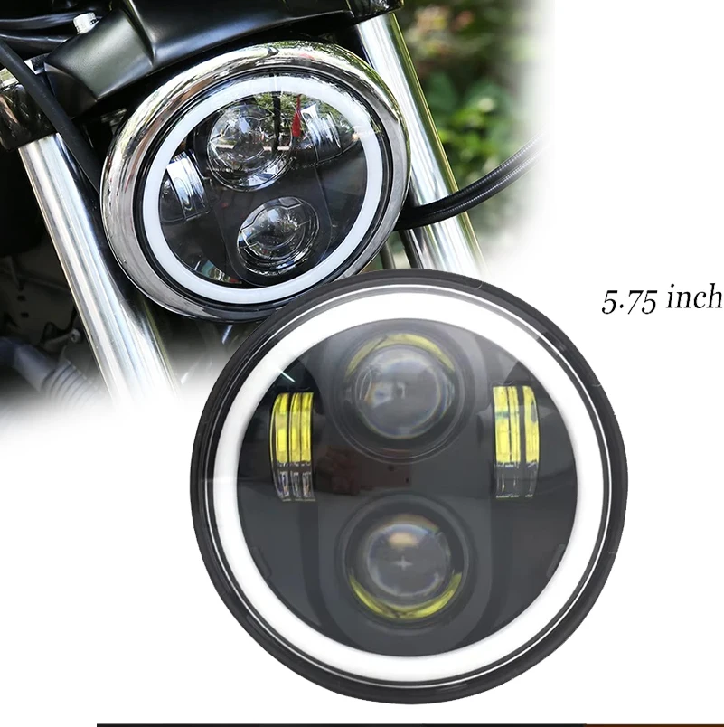 5.75 inch Led headlight halo Ring white DRL Angel eye For Dyna Sportster Softail 5 3/4\