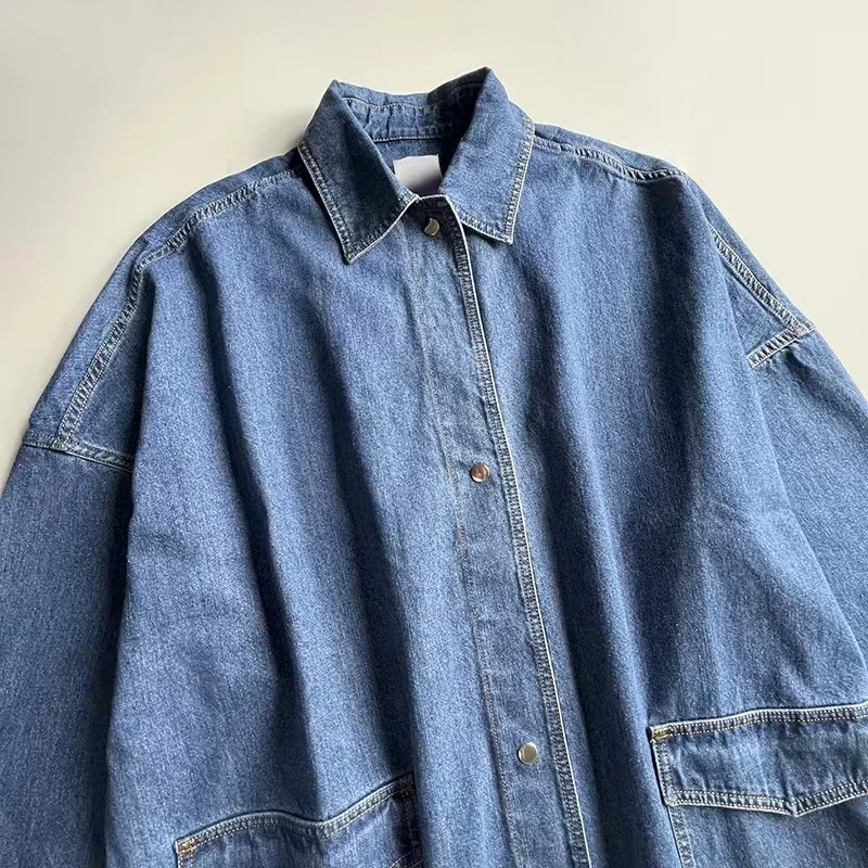 luxury Denim jacket Origina version Silhouette wide sleeve fried loose version denim Shirt modern vintage large pocket Coat