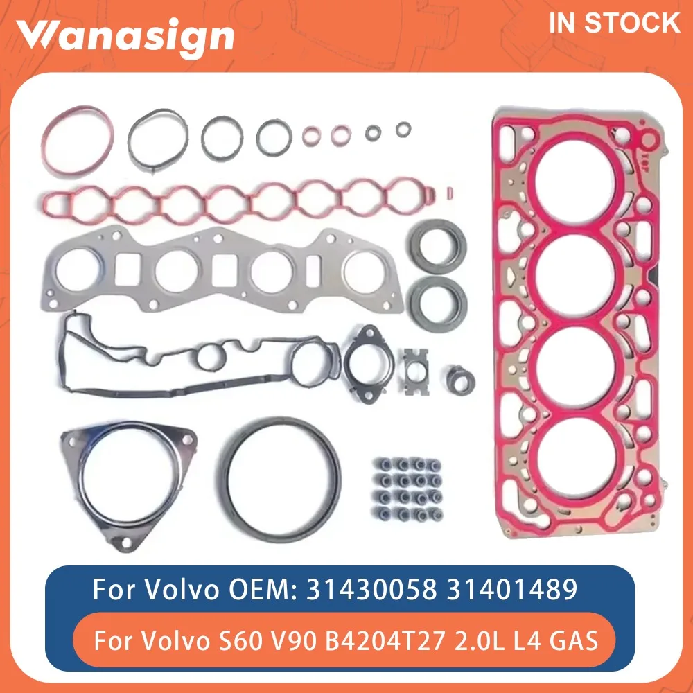Engine Full Head Gasket Set Fit 2.0 L T L4 GAS For Volvo S60 S90 V40 V60 V90 XC60 XC90 B4204T27 2.0L 15-20 31430058 31401489