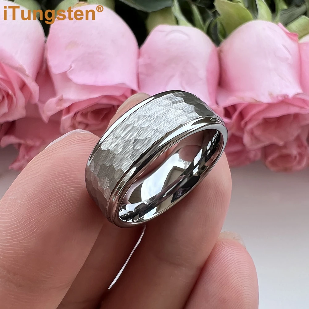 ITungsten 6 مللي متر 8 مللي متر الرجال النساء التنغستن خاتم الخطوبة العصرية مجوهرات نغمتين حواف متدرجة مطروق النهاية الراحة صالح #4