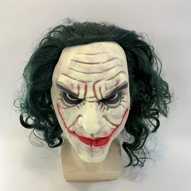 

Halloween Joker Cosplay Latex Clown Mask The Dark Knight Horror Scary Joker Masks with Green Hair Wig Party Costume Props Gift