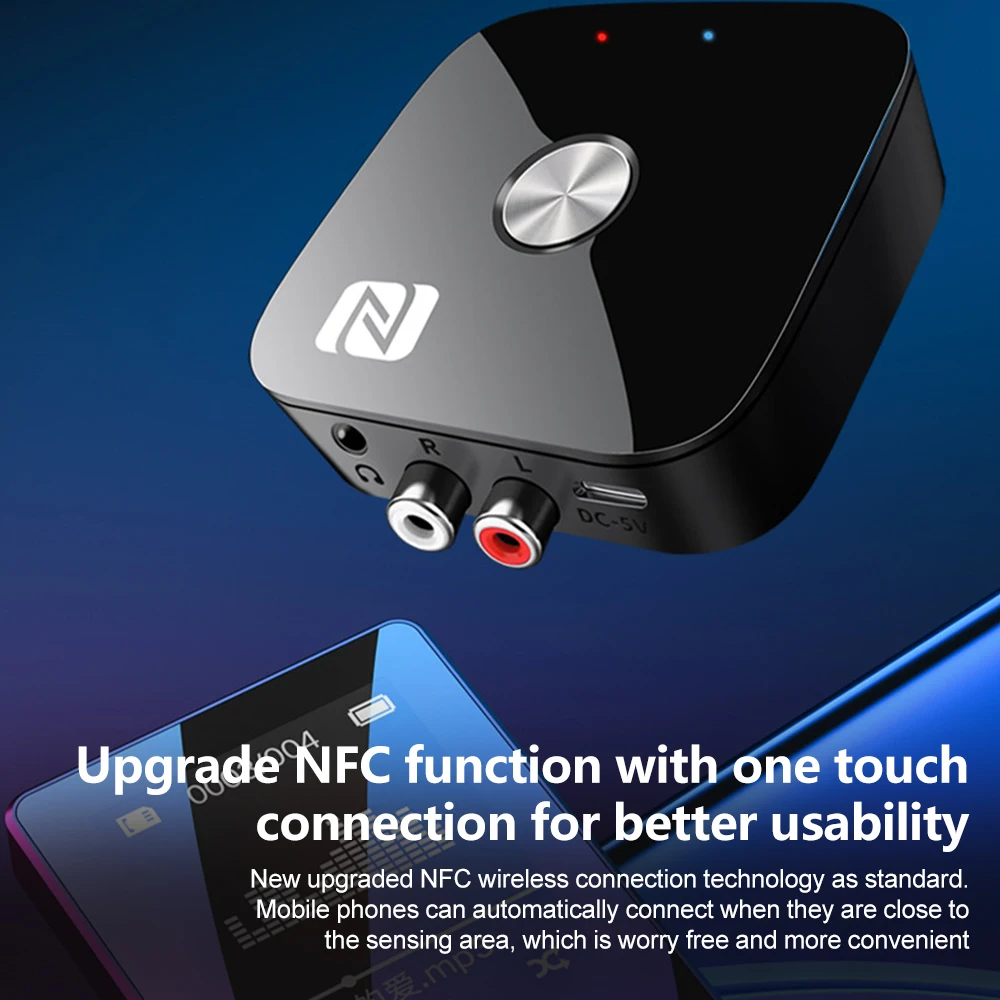 KEBIDU NFC بلوتوث 6.0 استقبال الصوت 3.5 مللي متر AUX R/L RCA ستيريو ضياع الموسيقى محول لاسلكي USB U-القرص اللعب التحكم عن بعد