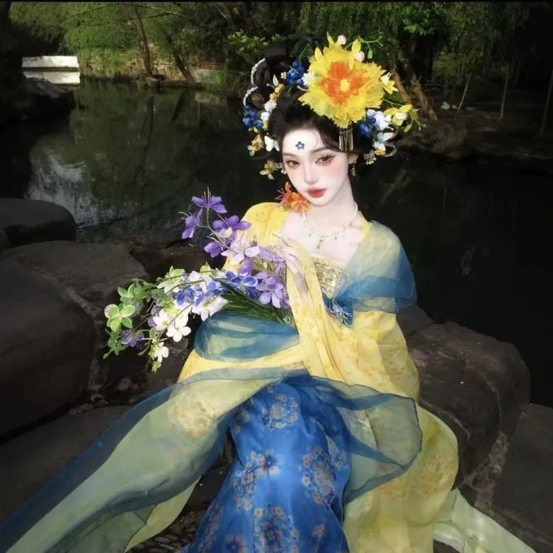 Hanfu Tang Dynasty style chest-length skirt large-sleeved recovery spring and summer suit Datang style