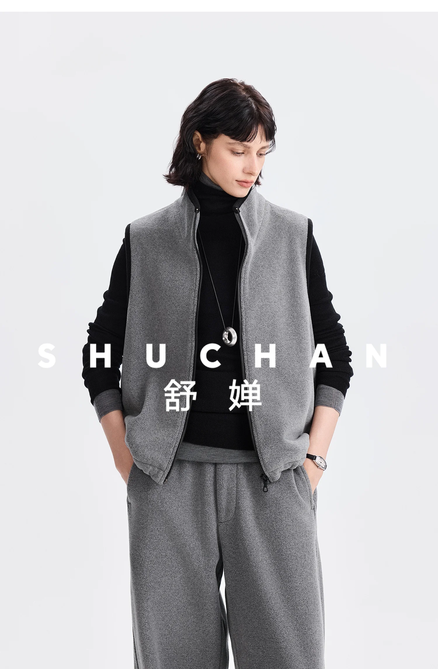 Sports Fleece Vest Women's 25 Autumn and Winter Loose Stacking Vest Stand Collar Fashion Design Casaco Feminino