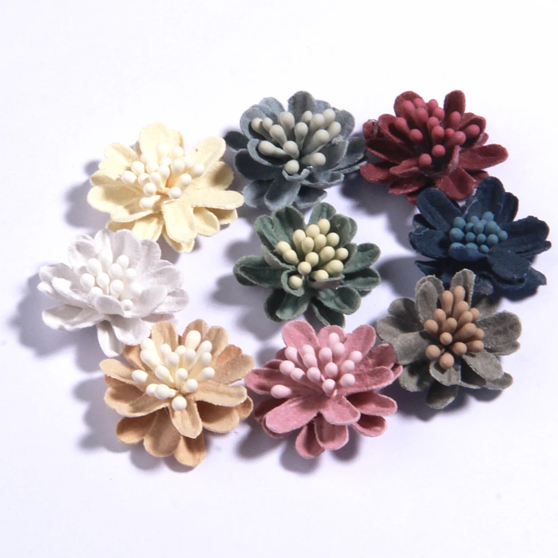 

200Pcs 2.5CM Colorful Artificial Flower Head For DIY Accessories Clothing Hats Shoes Decoration Headdress Bride Bouquet Craft