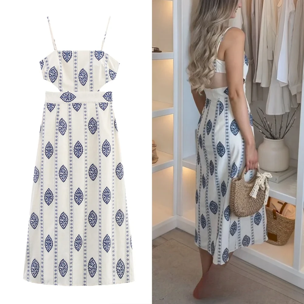 KONDALA elegante otoño Chic vestido largo bordado mujer recortado espalda descubierta Cami vestido moda 2025 vacaciones de verano vestido bohemio