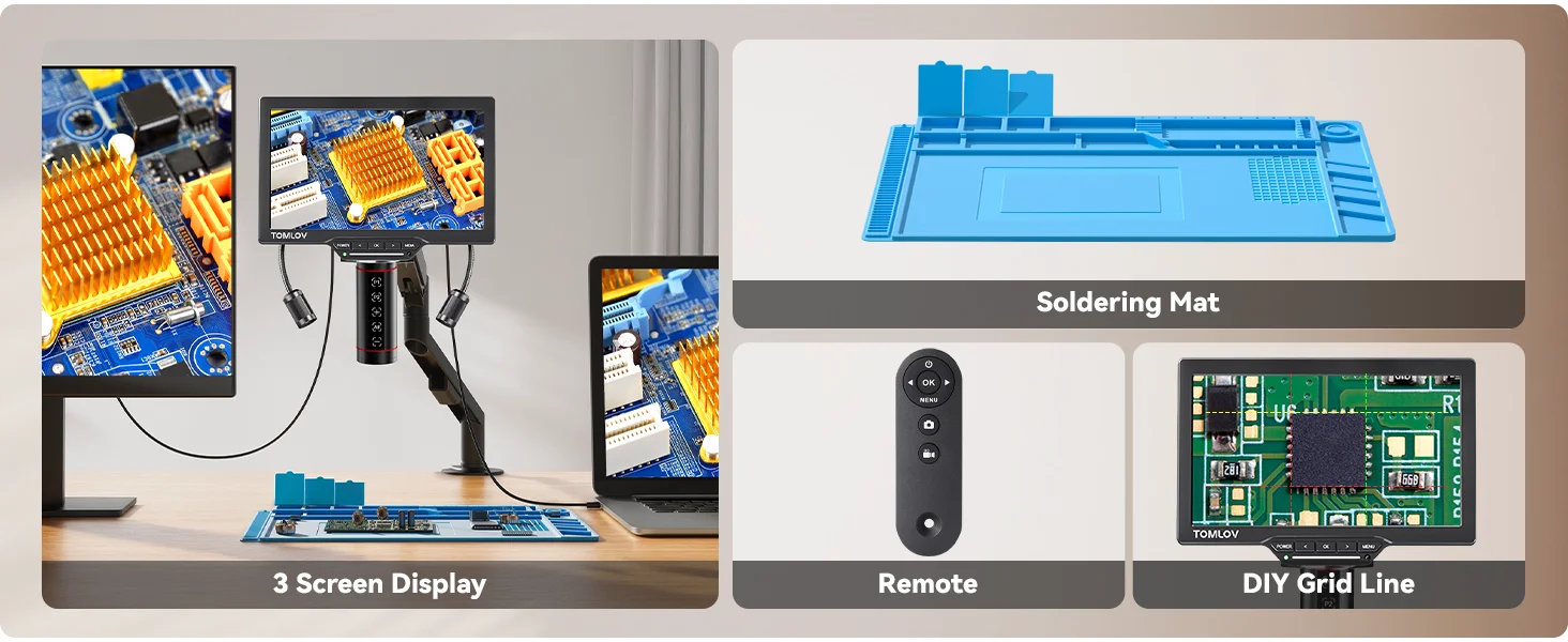 TOMLOV Autofokus Digitalmikroskop 2000X für Elektronik-Lötarbeiten TM3K-AF Max 3K HDMI Mikroskop 10\" IPS-Display Flexibler Arm – Detail 8