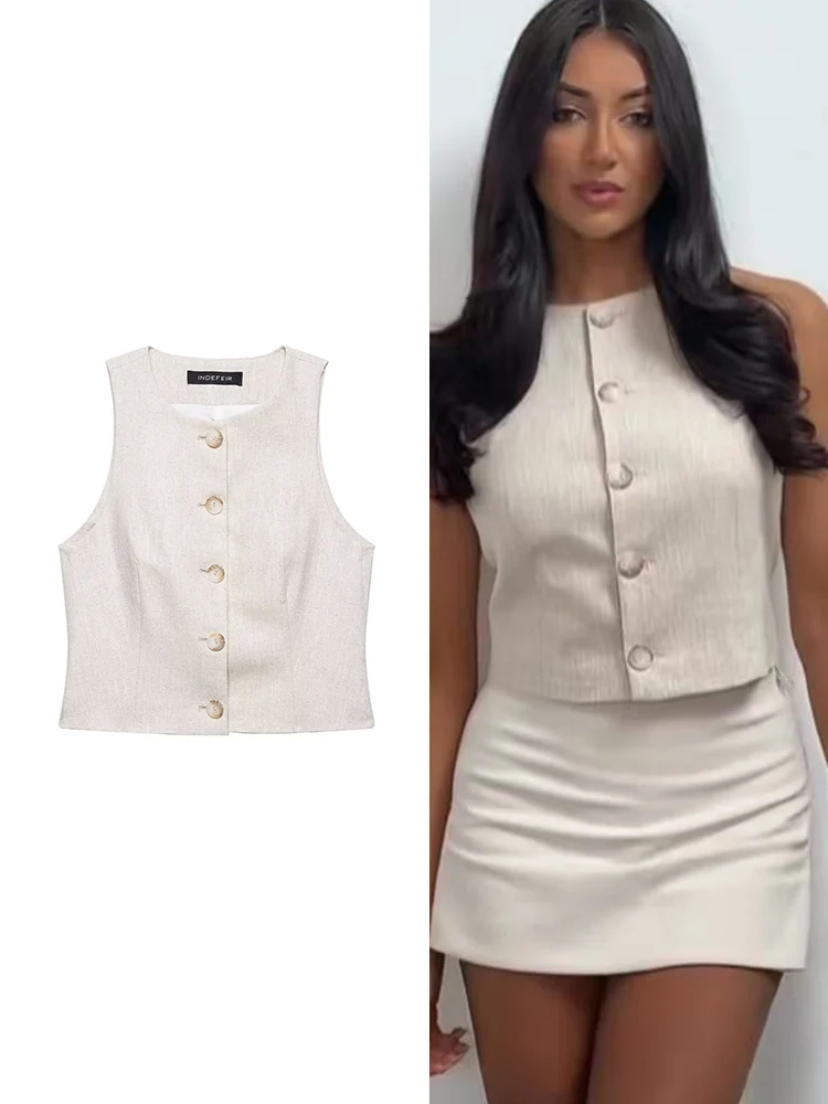 

TFMLN летние модные жилеты, топ для женщин, повседневный однобортный кардиган в стиле поездок, майки, женские однотонные топы без рукавов