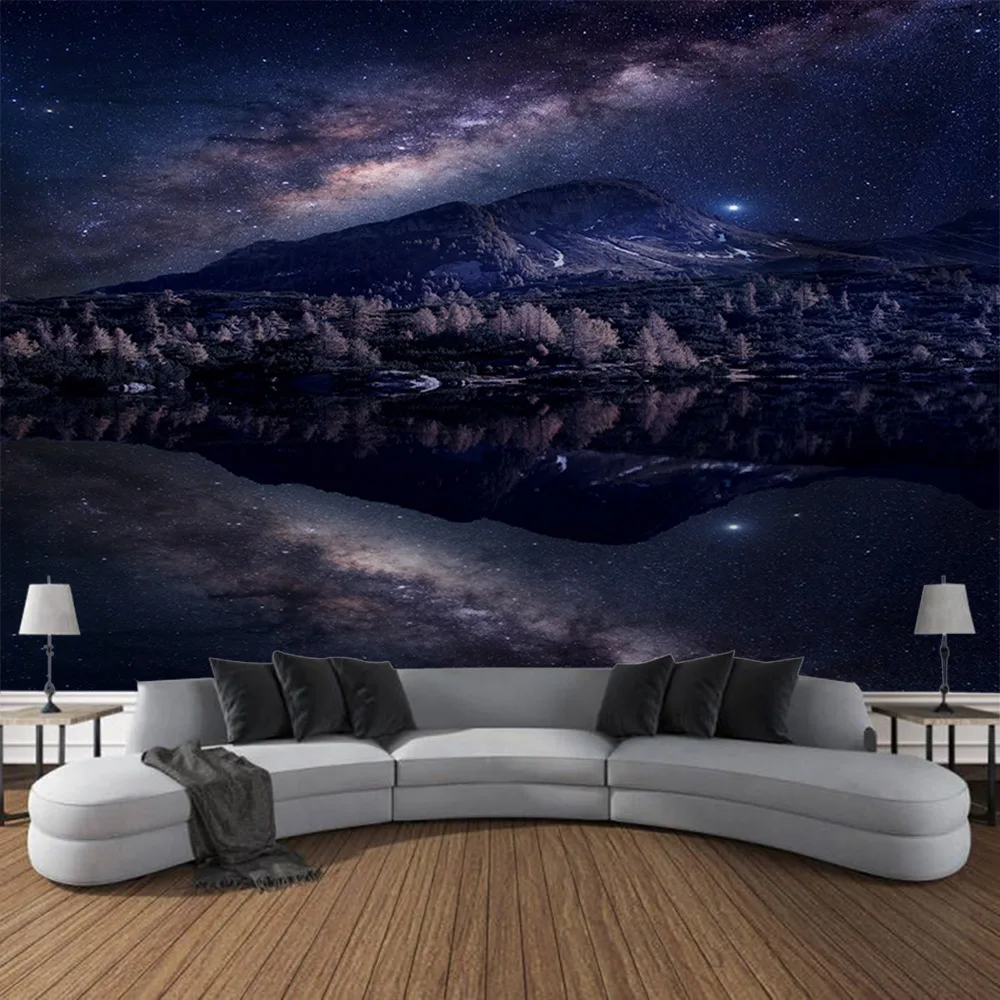 

Starry Sky Universe Tapestry Night Forest Landscape Art Decoration Wall Hanging Bedroom Living Room Dormitory Background Cloth