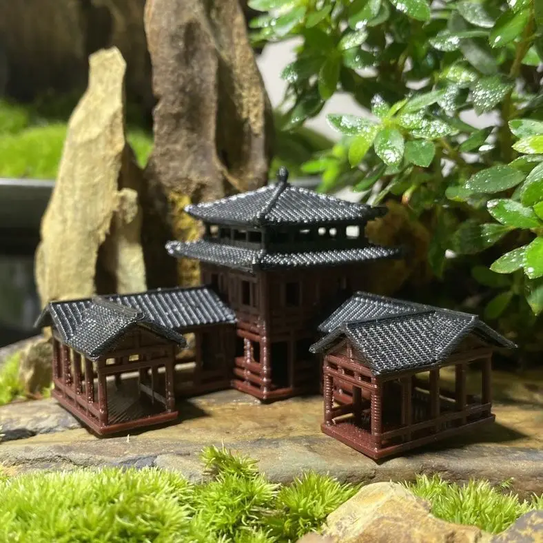 Plastics Chinese Style Ancient Architectural Model Aquarium Micro Landscape Bonsai 3D Printing Art Decoration Ornament ZD262 image 4