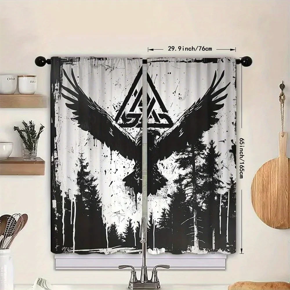 2pcs Nordic Viking Curtains, Forest Emblem Print, Rod Pocket, Modern Design, All Seasons, for Bedroom, Living Room & More Rooms