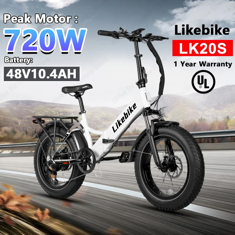 

LikeBike Lk20S Aldult Electric Bike 720W Peak Power 48V10.4AH Battery E Bike One Year Warranty UL Certification Electric Bicycle