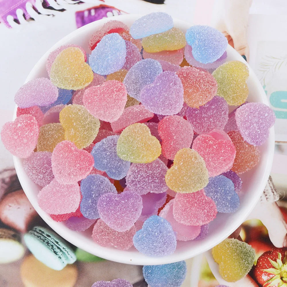 20pcs Slime Heart Nail Charms Mixed Candy Resin Charm Jelly Gradient Star Cabochon Mini Clay Polymer Slime Beads Nail Decoration