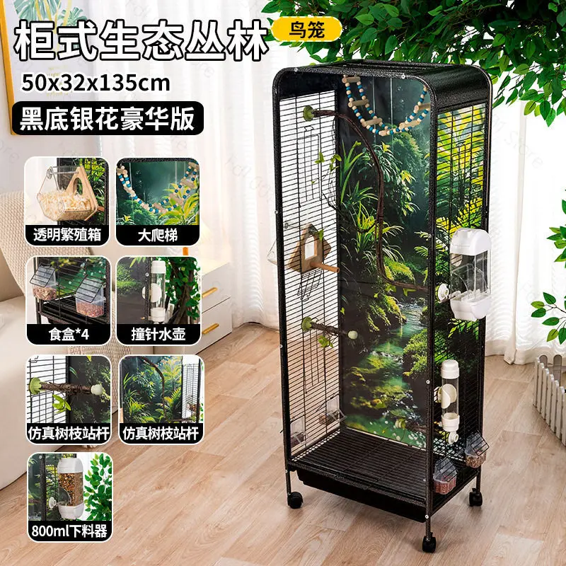 Cabinet-style Transparent Birdcage For Budgerigars Tiger Skin Black Phoenix Peony Birds villa Ecological Bird Keeping Cage
