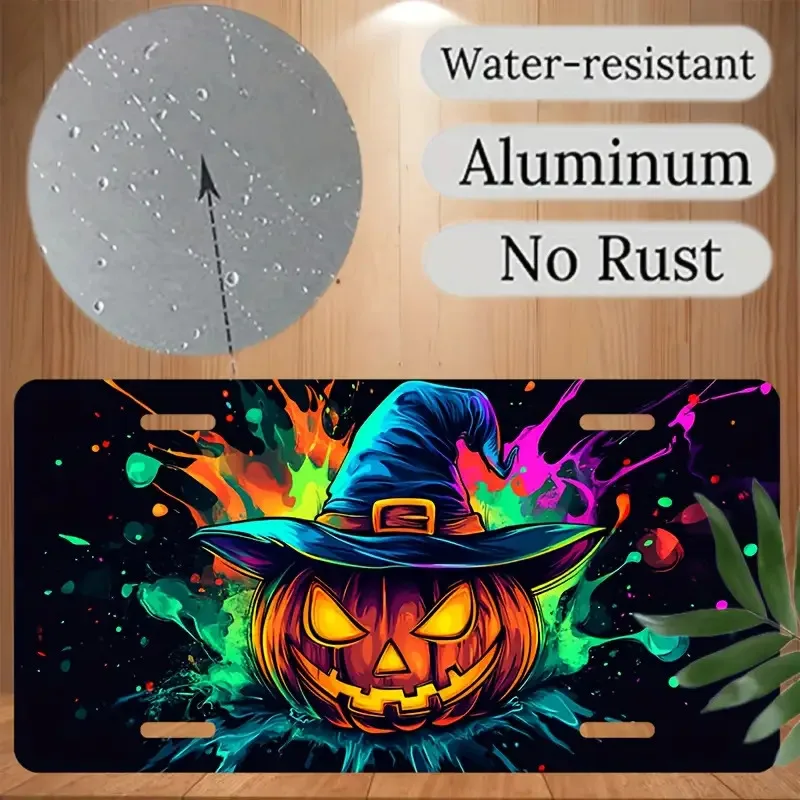 [Activate ]2D Flat Car P, 2D Flat, 1pc, License Plate, License Plate Cover And Frame, Happy Halloween Decorations with Pumpkin A