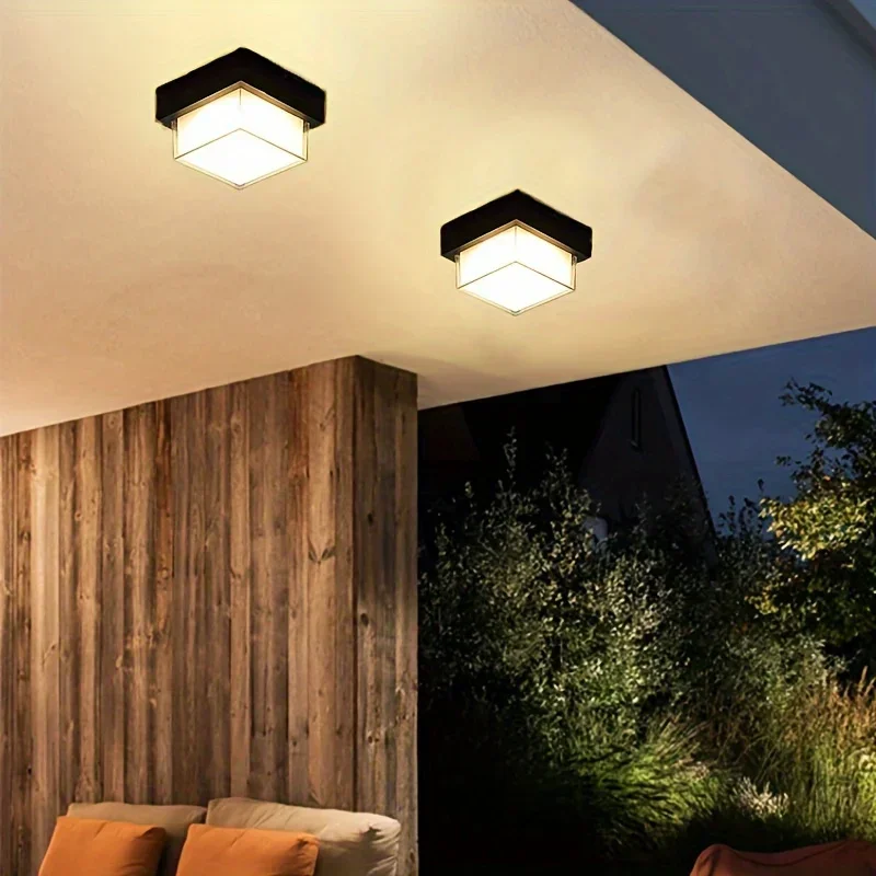 Outdoor Flush Mount Ceiling Light Fixture with Motion Sensor, LED Warm&White Porch Black  Acrylic