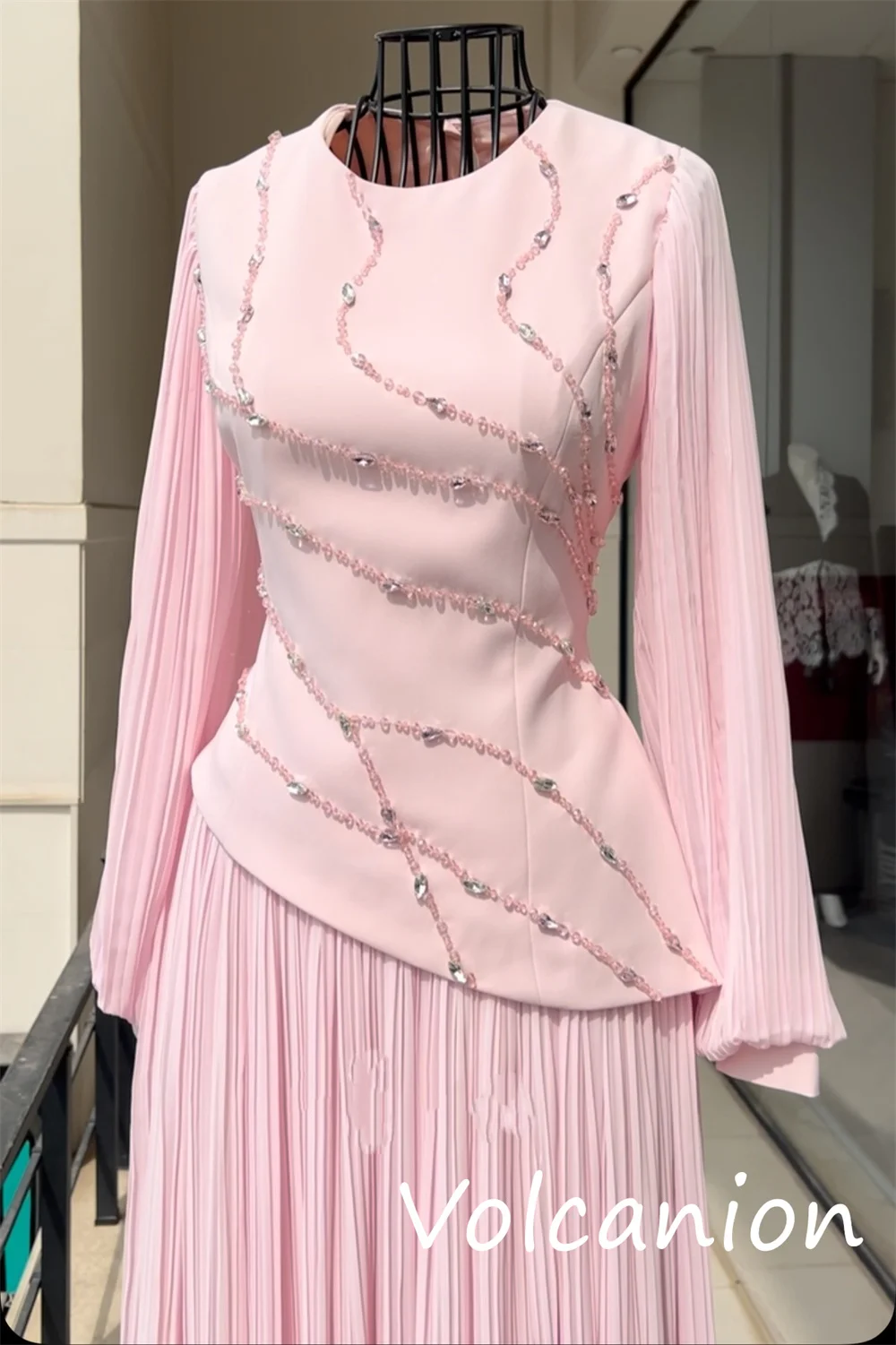 Customized High Quality Jersey Sequined Pleat A-line Scoop Neck Long Dresses Bespoke Occasion Elegant