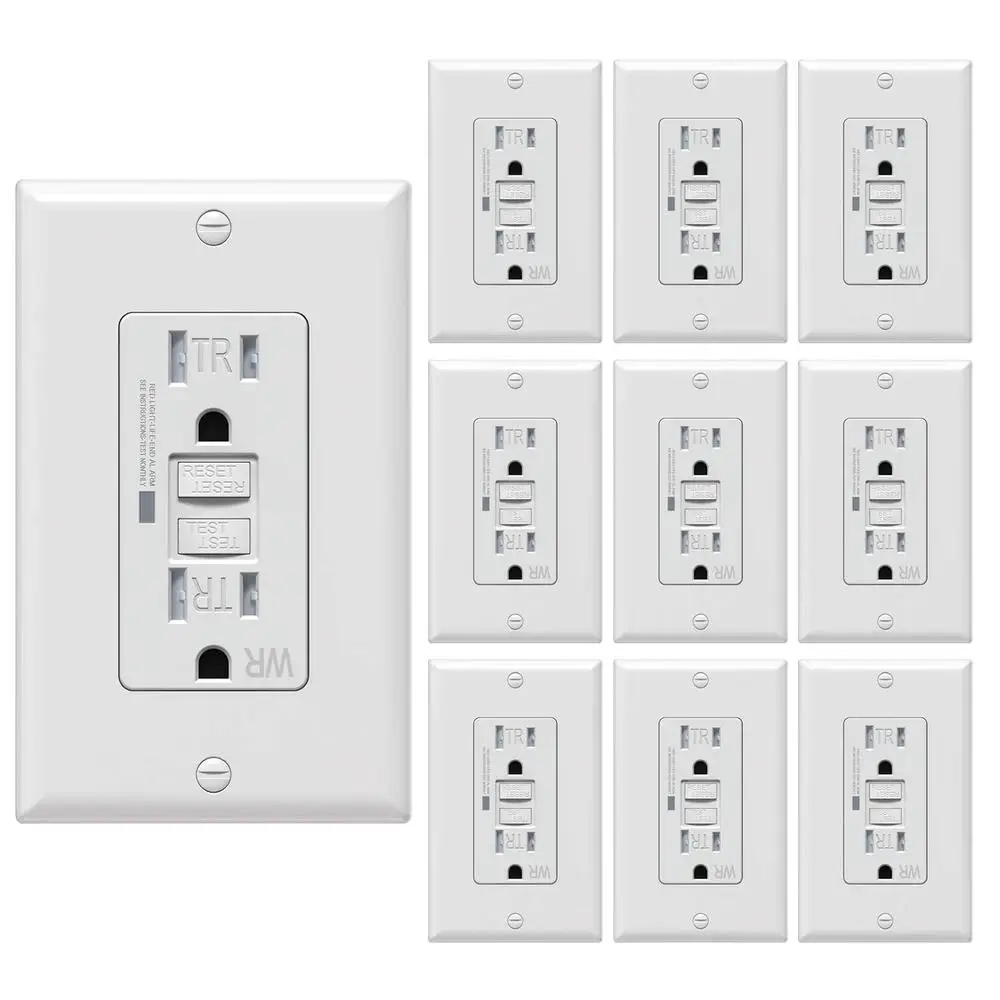 10 Pack Self-Test GFCI Outlets Tamper Weather Resistant Receptacle LED Indicator Decorative Wall Protection Ground Fault