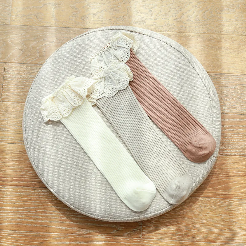 Baby Girls Knee High Socks Long Kids Soft Cotton Lace Stuff Princess Children Sock Ruffle 0-8 Years Leg Warmers Cute Girl Socks