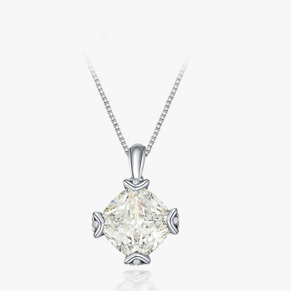 

New S925 Silver 7-carat White G Color Fat Square 11 * 11 Necklace 925 Silver Fashion Sexy Neck Jewelry 40+5cm Wedding Jewelry
