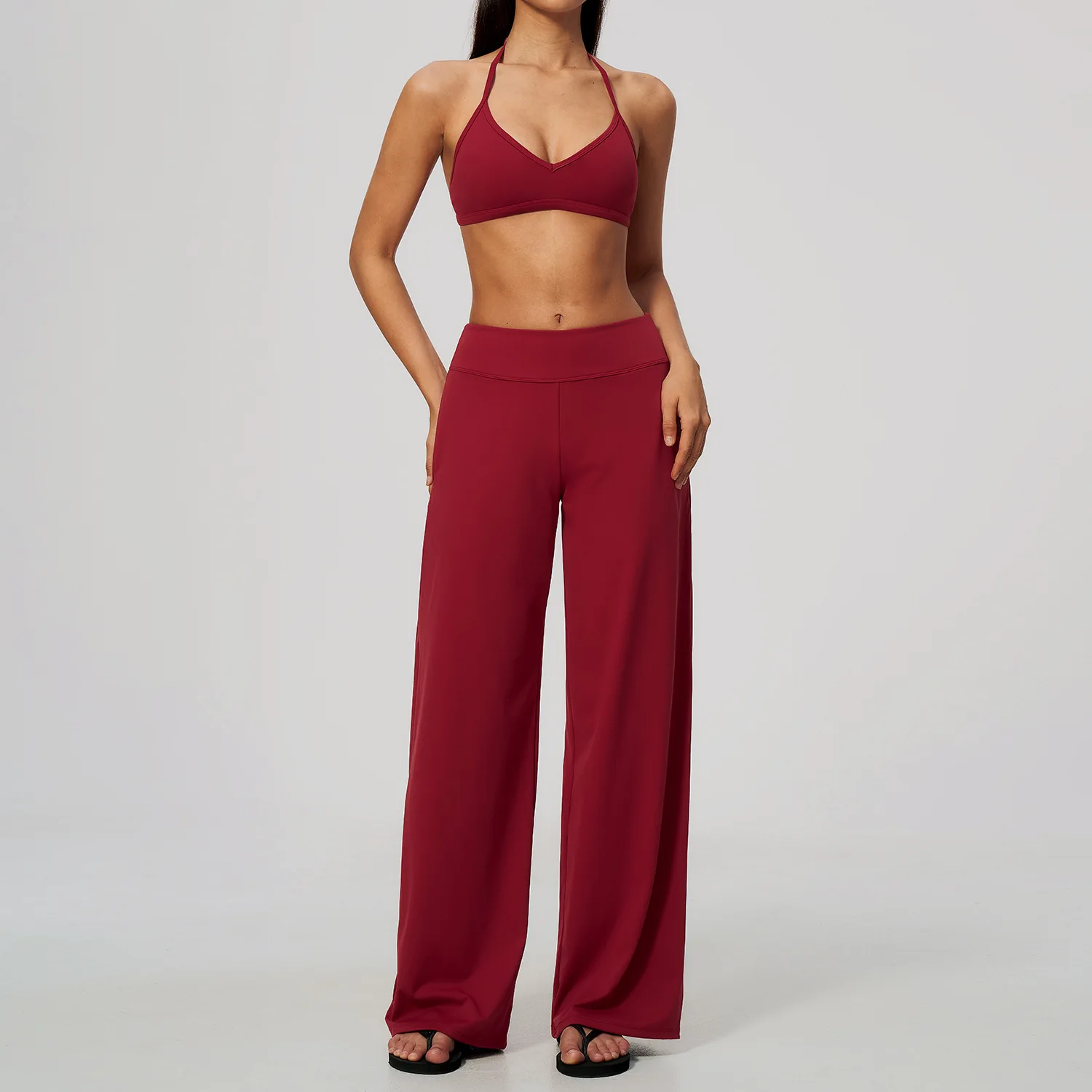 Women's Fitness Set Gym Tracksuit Halter Neck Sports Bra Flared Trousers Suit Workout Clothing Sportswear Female Athletic Wear