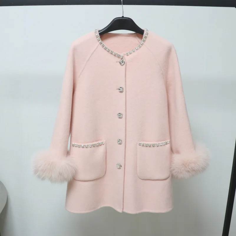 

Элегантное утягивающее изысканное шерстяное пальто во французском стиле, двусторонние манжеты из лисьего меха, однобортные свободные прямые шерстяные куртки, пальто