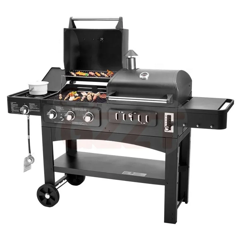 IT-4518 Gas Charcoal Combo Combination Hybrid Gas BBQ Barbecue Grills with Infrared burner for Outdoor Kitchen Cooking Equipment