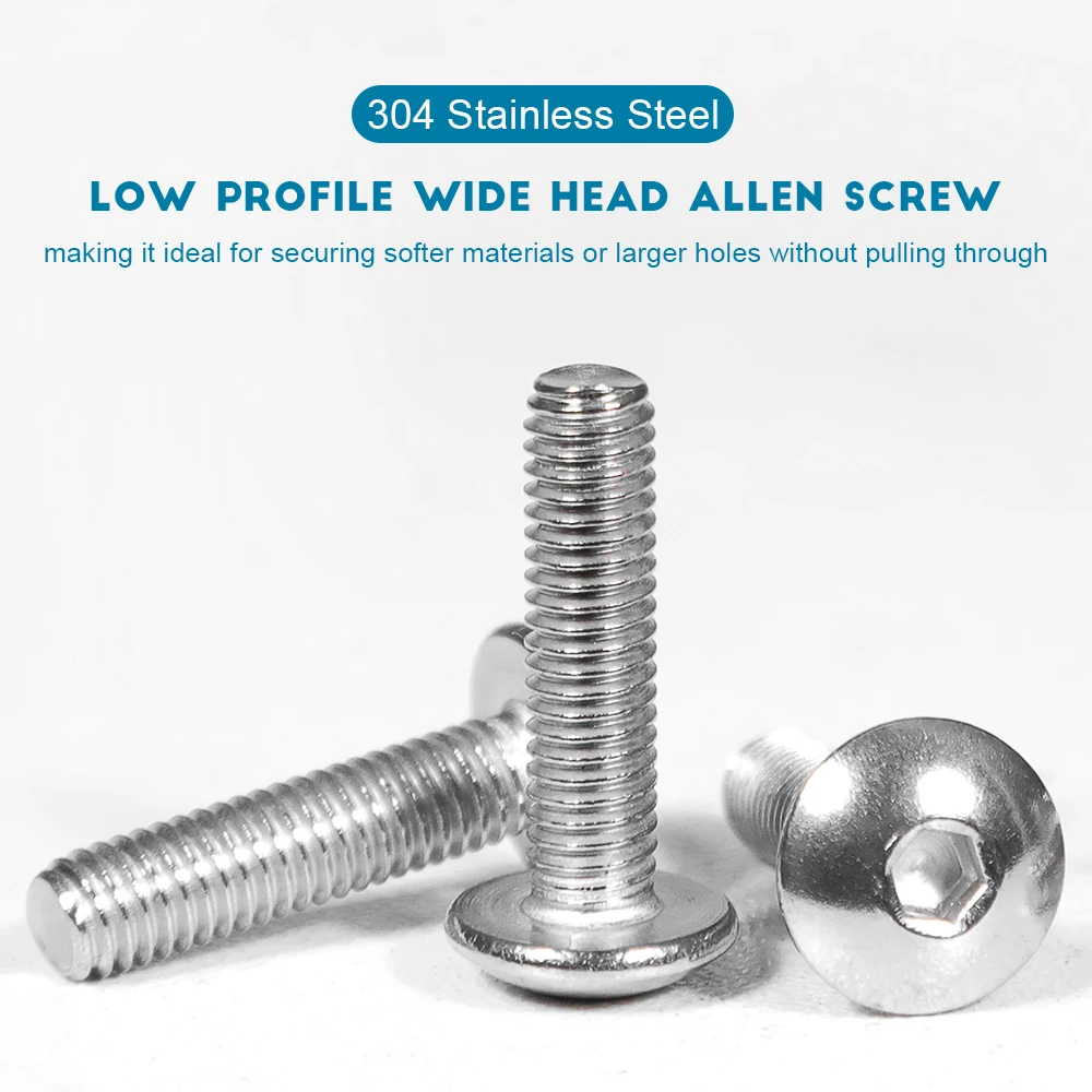 Round Truss Head Allen Screw 304 stainless steel M2.5 M3 M4 M5 M6 M8 M10 Hex Socket Button Head Bolt Screws Mechanical Furniture