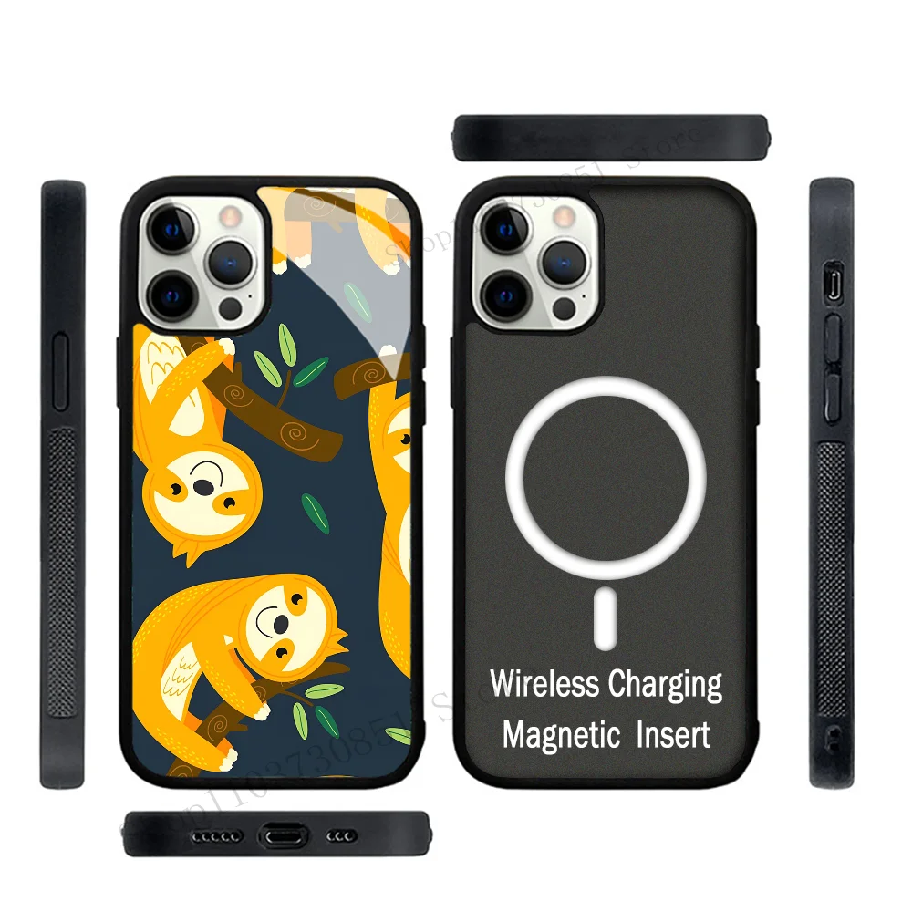 Cute Cartoon Sloth Phone Case Strong Magnetic For IPhone 15 14 13 Pro Max 11 12 Mini Alex Mirror For Magsafe