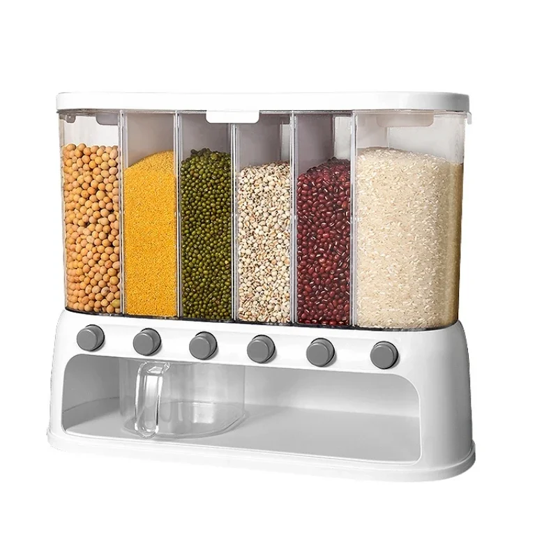 Wall-Mounted Cereal Dispenser Transparent Grain Storage Holder Sealed Rice Tank and Jar Container for Kitchen