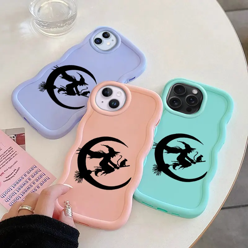 Witch Spooky Macalong Phone Case for iPhone XR 11 12 13 14 15 16 PRO MAX PLUS Soft Coque Wavy edged Shockproof Cover 