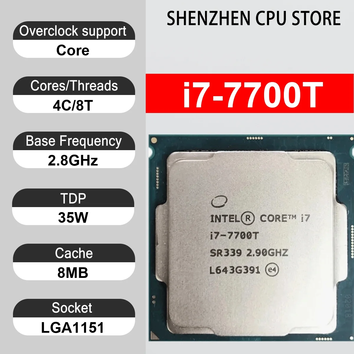 Intel Core i7-7700T 4 Core 8 Thread 2.8GHz 35W 8MB Cache 14nm LGA1151 SR339 DDR4 2133/2400 / DDR3L 1333/1600 MHz Kaby Lake