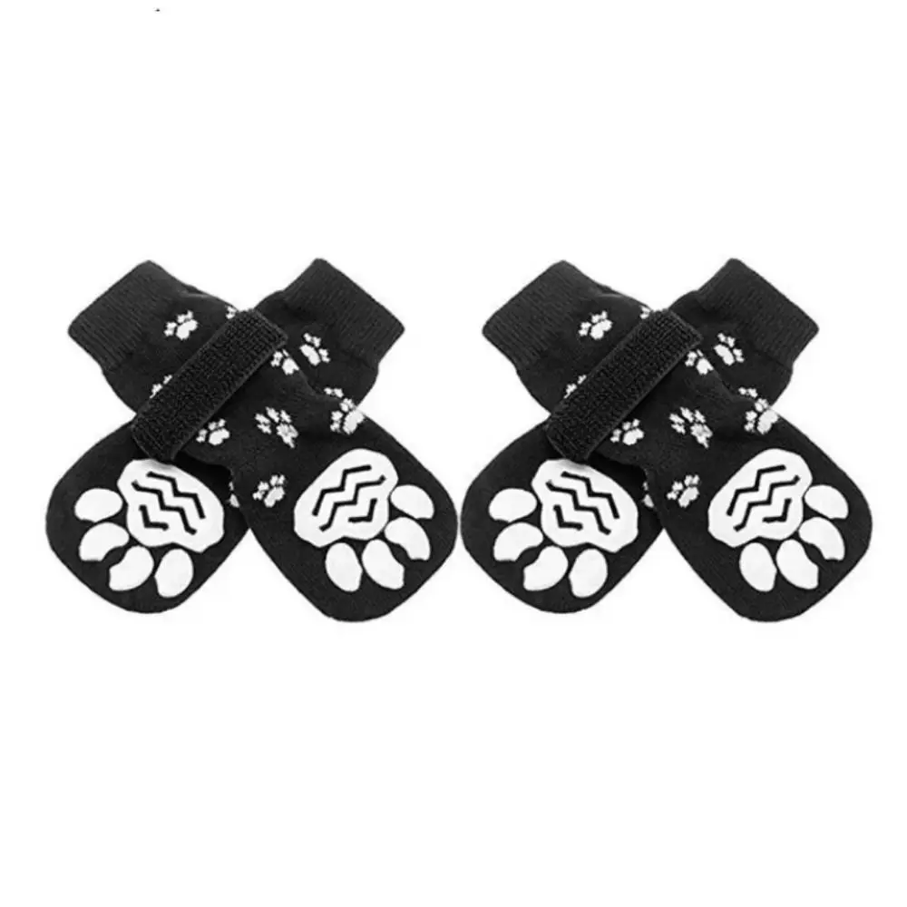 

4pcs/set Breathable Anti-Slip Dog Socks Cotton Adjustable Waterproof Dog Non-slip Socks with Paw Pattern Warm