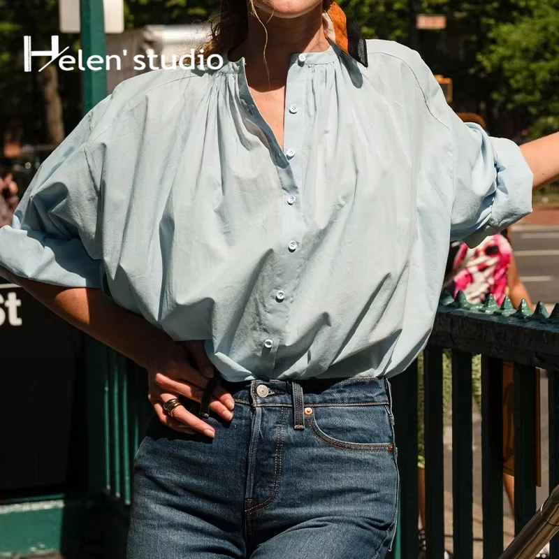Original 100% Cotton Elegant Long-Sleeved Shirt New Women\'s Blouses And Shirts Korean Quality Office Lady Long Sleeve Top