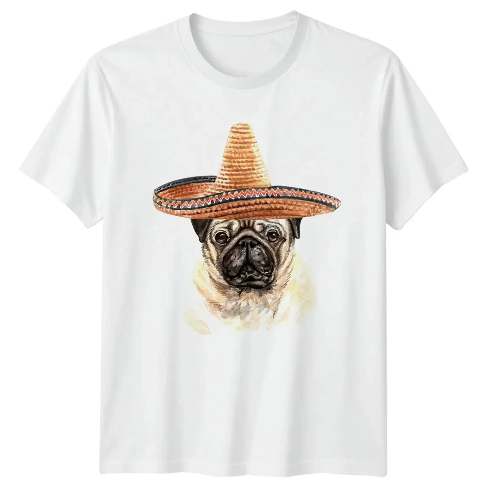 Pug Sombrero Dog Breeds Men's T Shirt Mexican Pet Image 1 of 4 vintage Washed Unisex Casual Comfortable Stylish Stretched