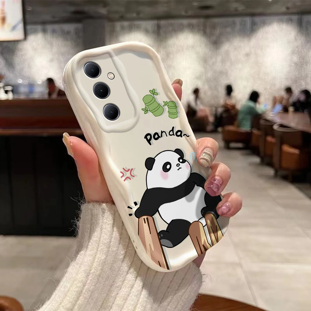 Cute anime Luxury Panda 3D Wave Case For Samsung A73 A72 A71 A55 A54 A53 A35 A34 A33 A25 A24 A23 A15 A14 A13 A05 A04 4G 5G Cover