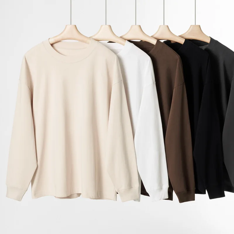 Zjaiss Frauen Weibliche 300G Casual Tess 2026 Neue Langarm T Shirts Dame Solide Grund Weiß Schwarz Koreanische Tops