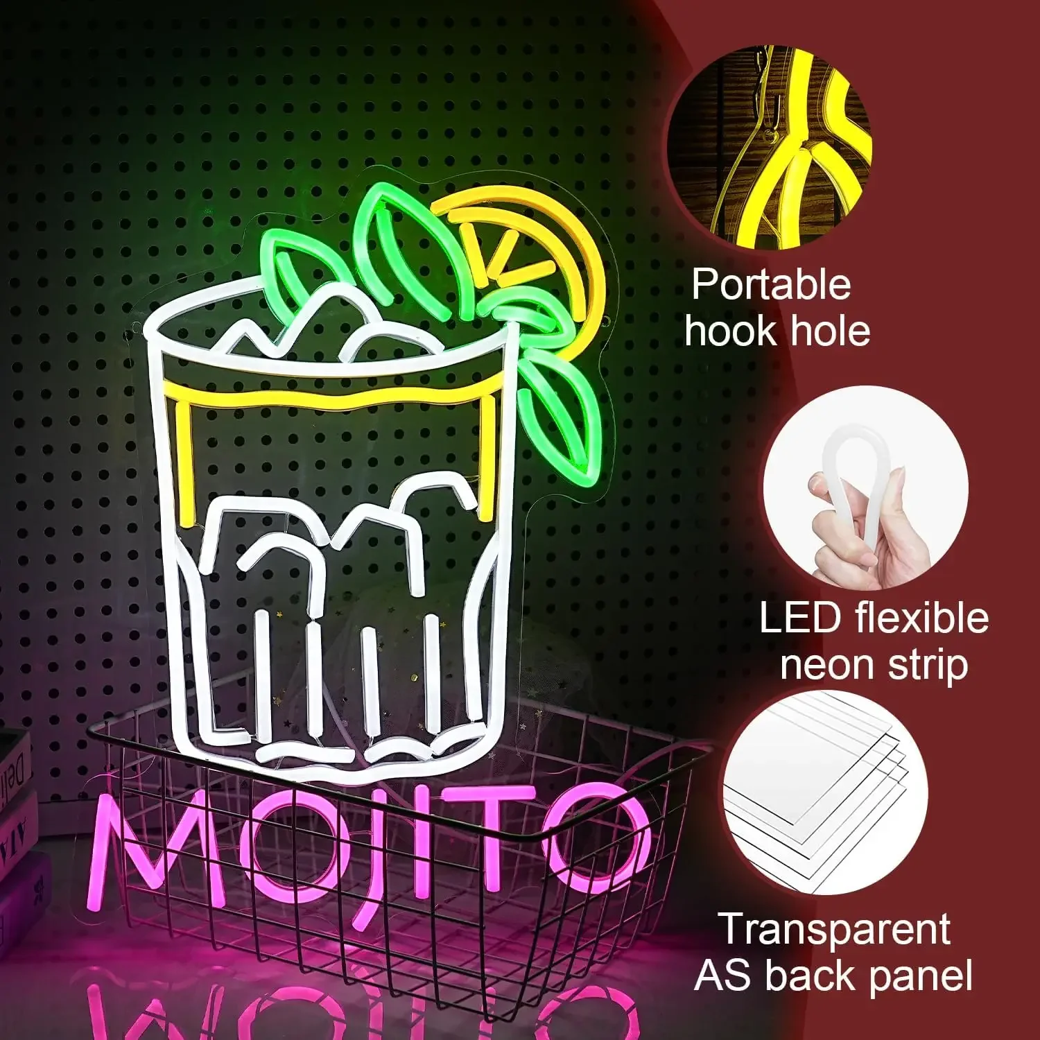 Mojito Cocktail Neon Signs LED USB Powered Neon Lights for Wall Decor Bar Club Party Home Bar Man Cave Living Decoration Room
