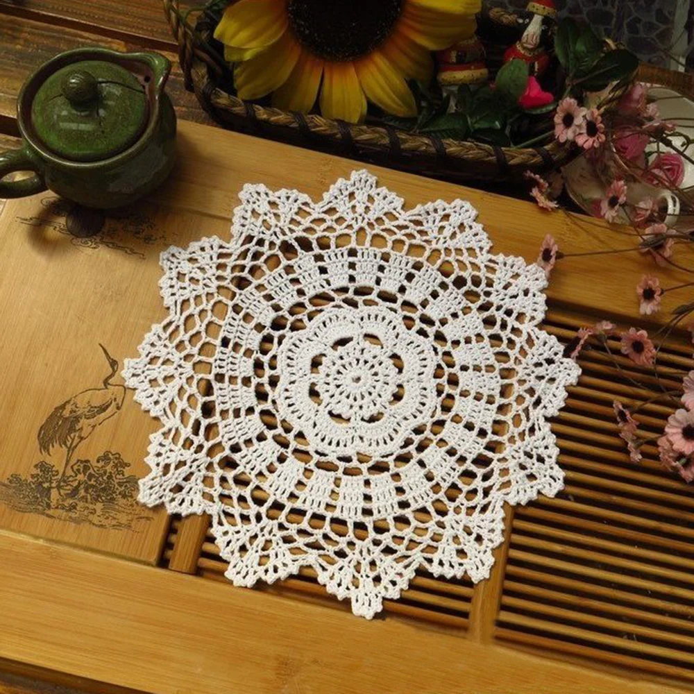 Round Hand Crocheted Doily Vintage Cup Mat Cotton Crochet Table Place Mat Wedding Napkins Cloth Lace Placemats Decorative