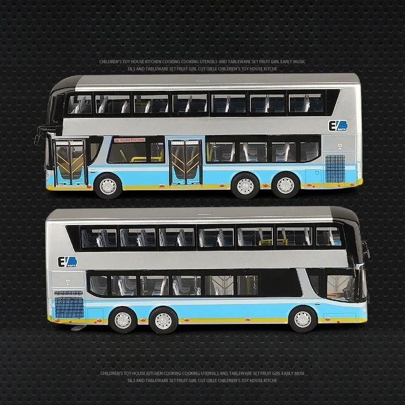 1:42 Scale Double-Decker Toy Bus, City Sightseeing Metal Alloy Model Car Pull Back Sound & Light Collection For Boys, Kid