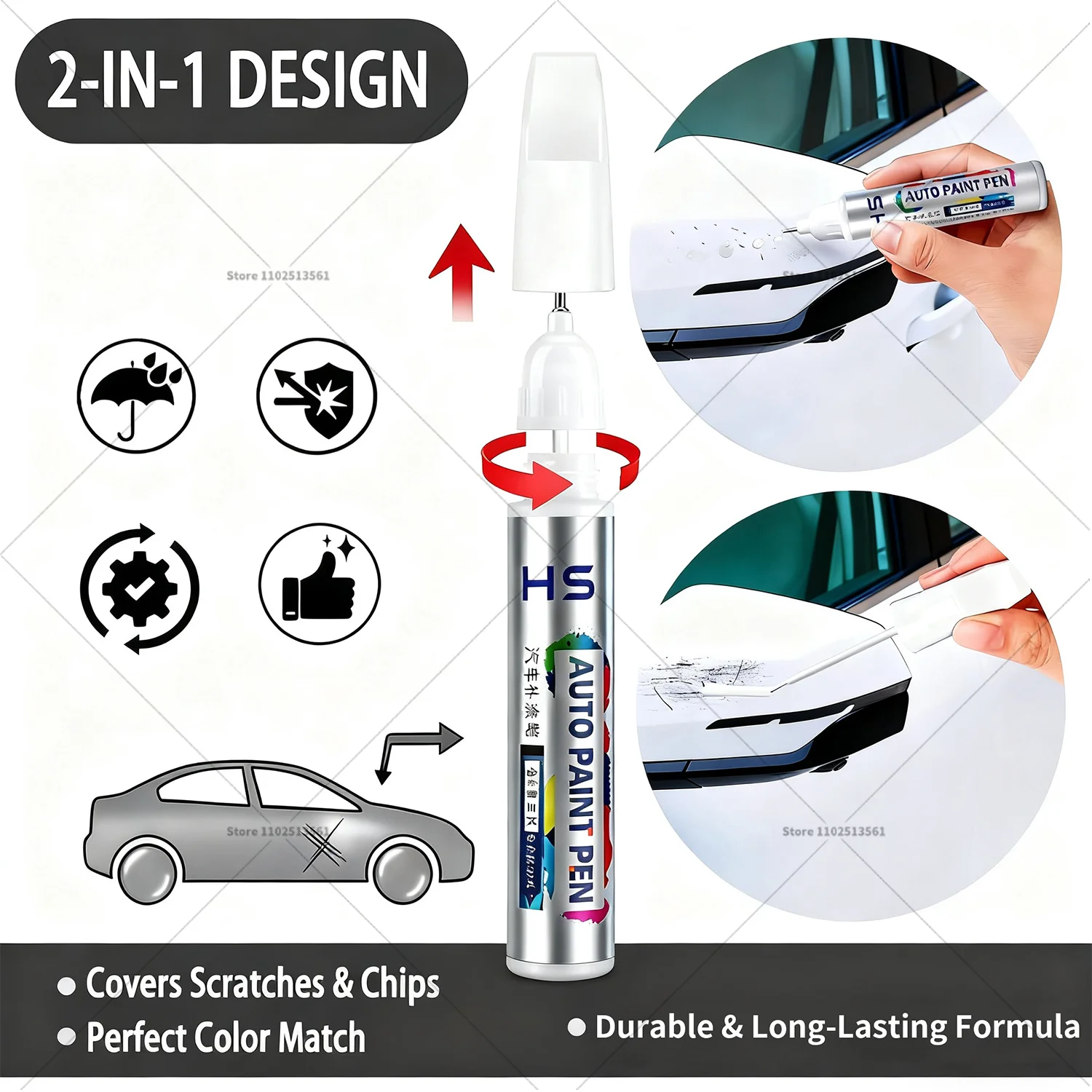 قلم إصلاح طلاء السيارات لـ BYD Seal 05 Touch Up Scratch Remover DIY ملحقات السيارات بلاك تايم رمادي سنو وايت اتلانتس رمادي #4