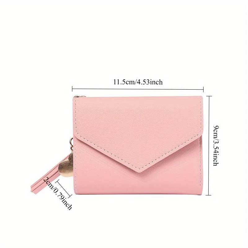 محفظة نسائية بسيطة وقصيرة، قلادة مع شرابة، محفظة عملات معدنية رفيعة لامعة بثلاثة أضعاف، حامل تذكرة للطلاب، حقيبة بطاقات متعددة الوظائف.