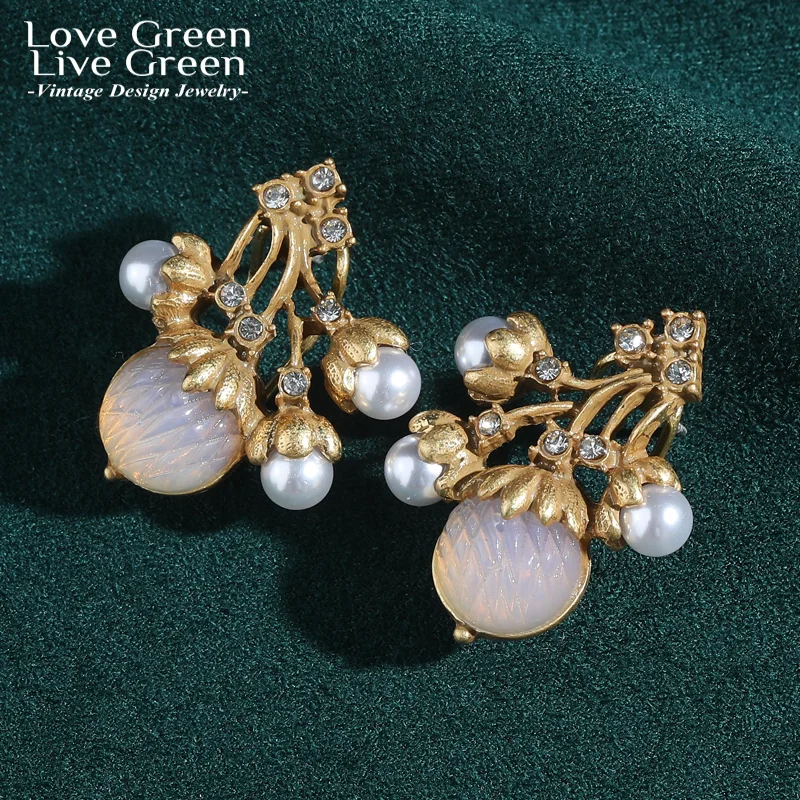 

Vintage Pink Cherry Pearl Stud Earrings Gold Color For Women Trend 2025 Luxury Quality Accessories Designer Gift Jewelry New