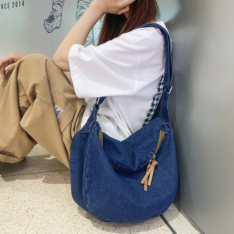 Solid Women's Bag 2023 Trend Denim Shoulder Cross Bag Design Handbags Jeans Eco Bag Korean Shopper Student Saddle Messenger Bag