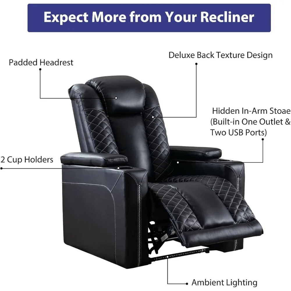 Electric Power Recliner Chairs with USB Ports and Cup Holders, Breathable Faux Leather Home Theater Seating Recliner with